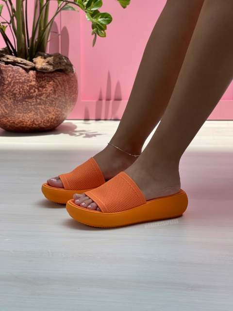 Chinelo Usaflex Nuvem Slide Tangerina Plataforma Tecido AI0501