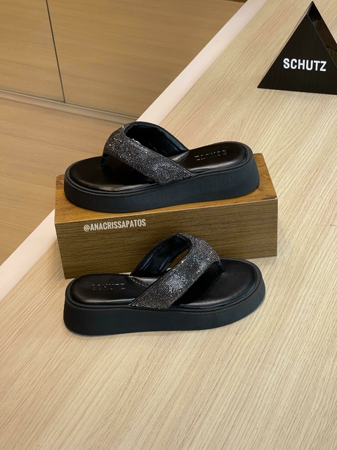 Schutz Flat Form Preta Strass S21273 0040 0001U