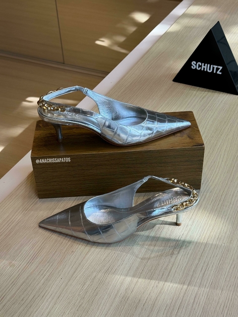 Schutz Slingback Prata Croco S21945 0035 0002U