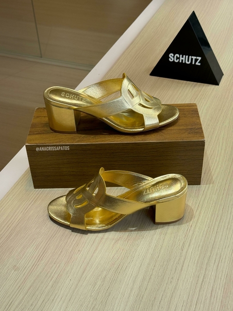 Schutz Mule Dourada Salto Bloco S20001 0841 0001U