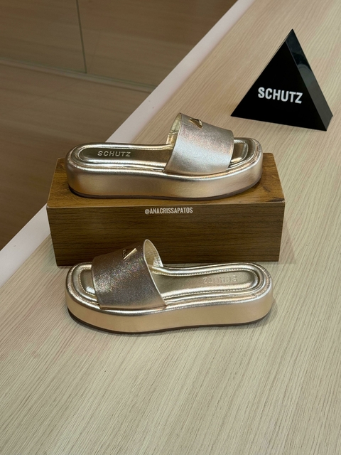 Schutz Sandália Plataforma Flatform Dourada
