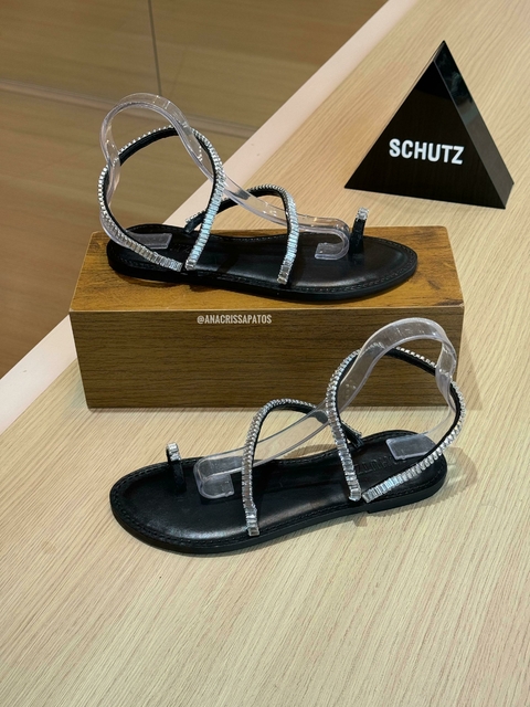 Schutz Flat Preta Pedraria Flat Elo Dedo