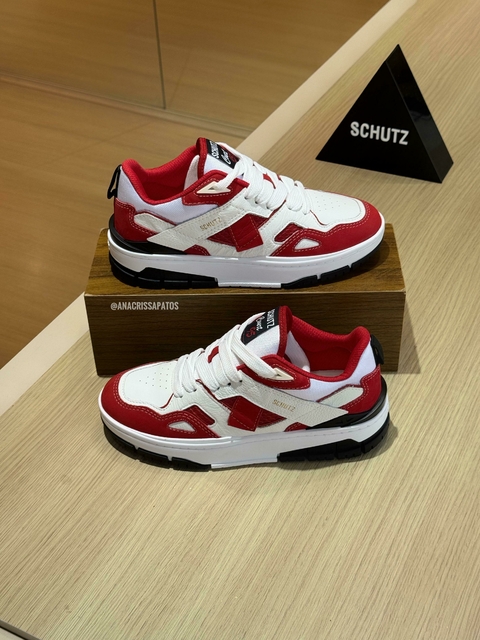 Schutz Tênis Court 95 Branco/Vermelho Couro