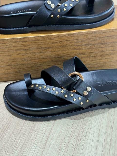 Schutz Birken Couro Preto Elo Dedo Papete - comprar online