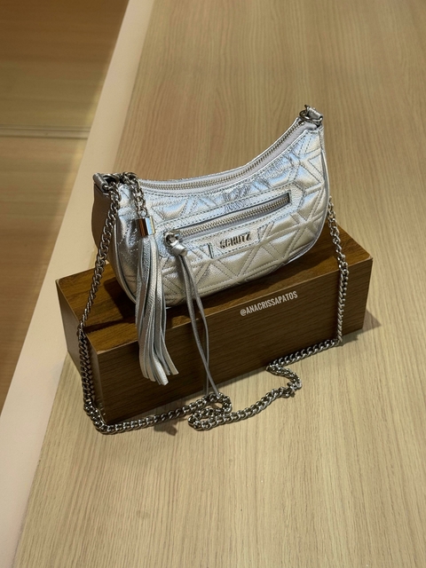 Schutz Bag Mirela Prata Meia Lua Couro