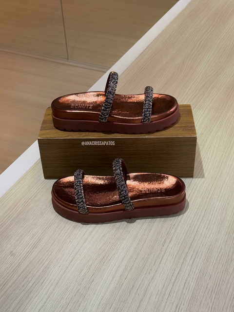 Schutz Birken Glam Flat Café Papete Palmilha Macia