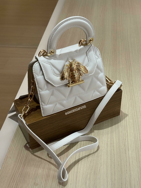 Schutz Believe Bolsa Branco off Couro Abelha