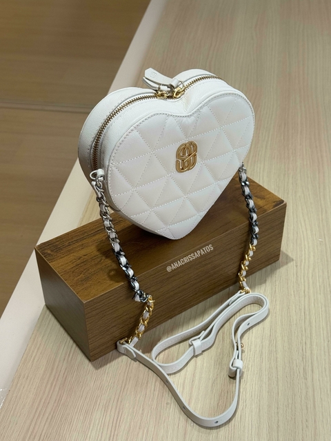 Schutz Bag Coração Alça Corrente Multicor Bolsa Couro Branco