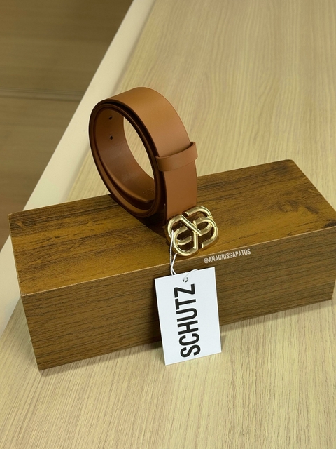 Schutz Cinto Caramelo Couro Fivela Dourada