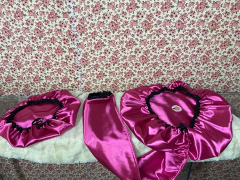 Kit com 3 peças: touca para dormir + touca difusora + touca para banho e tratamentos