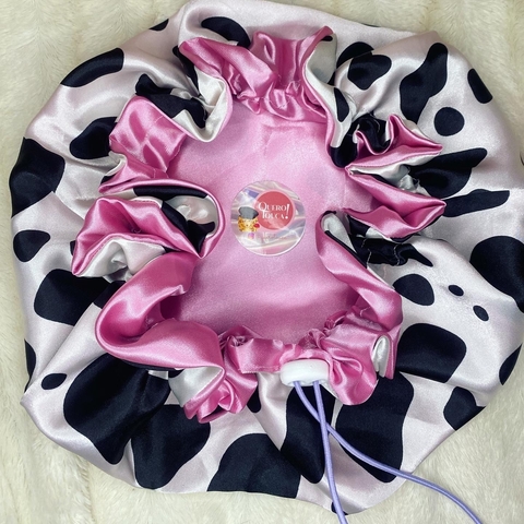 Touca de cetim dupla face Daphne “Vaquinha”