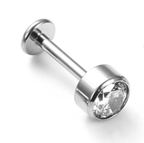 Labret titânio zircônia cristal 8mm rosca interna. Pedra 3mm