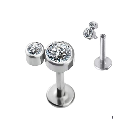 Labret titânio 2 pedras zircônia. 8mm