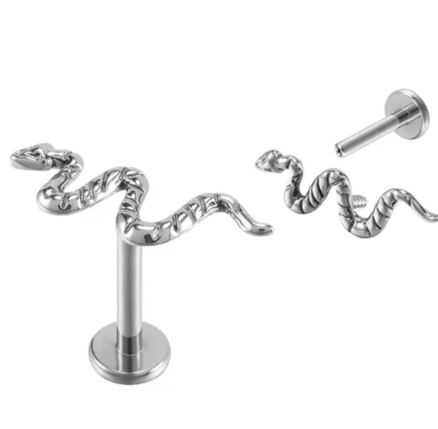 Labret aço cobrinha 6mm rosca interna. Cor Prata