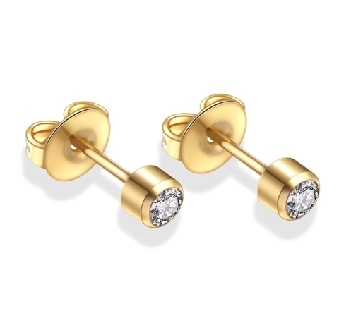 Brincos par aço cirúrgico pvd gold zircônia cristal