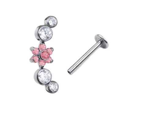 Labret titânio zircônia rosa flor 8mm