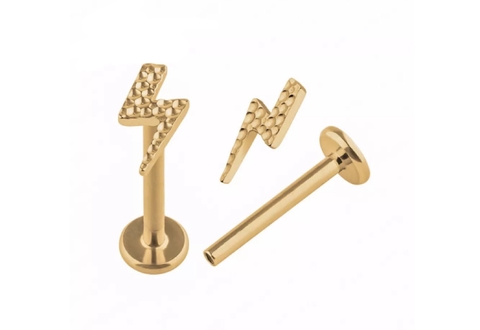 Labret titânio raio martelado, PVD gold, 8mm, rosca interna.