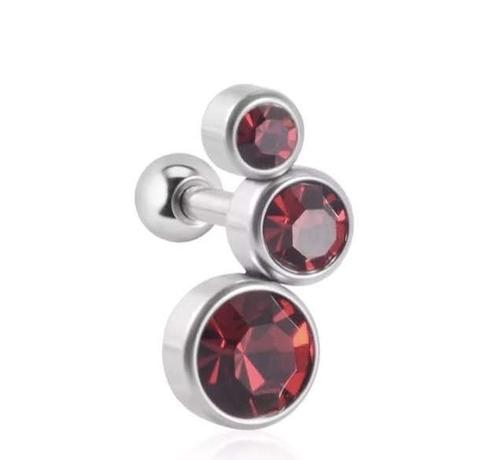 Labret aço cirúrgico 7mm, strass vermelha. Rosca externa.