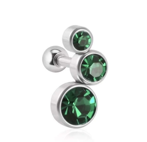 Labret aço cirúrgico pedras strass verde, colada. 7mm