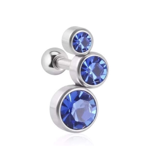 Labret aço cirúrgico 7mm, pedra safira strass.