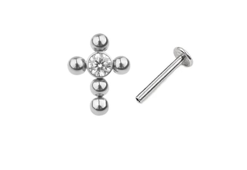 Labret Cruz titânio esferas e zircônia. 8mm