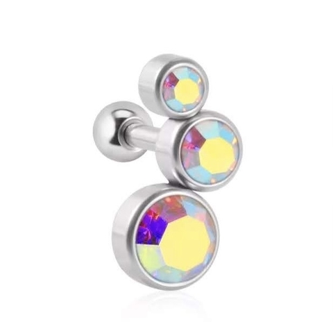 Labret aço cirúrgico 7mm, pedras strass coladas.