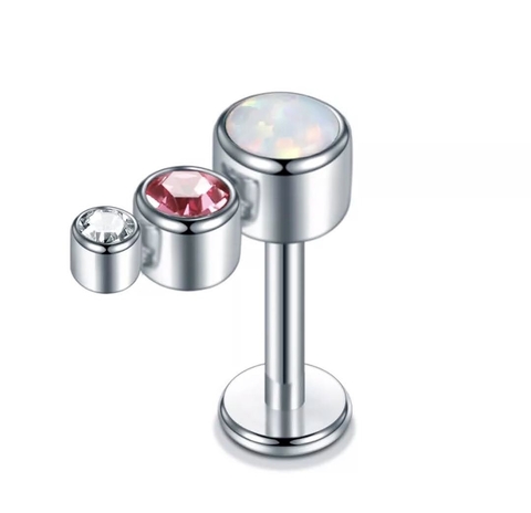Labret aço zircônia opala lado esquerdo , 8mm.