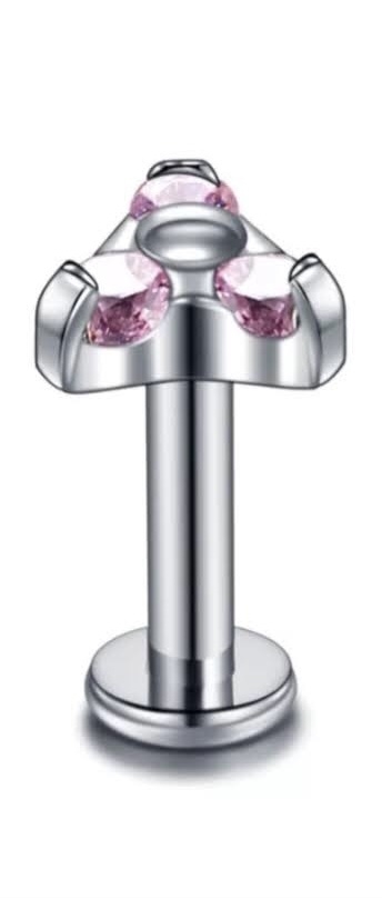Labret aço zircônia rosa 8mm rosca externa.