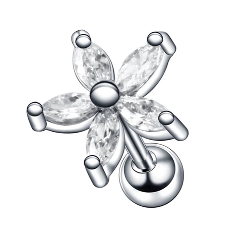 Labret aço florzinha strass 6mm