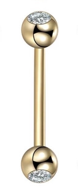 Barbell reto aço zircônia PVD gold 16mm rosca externa.