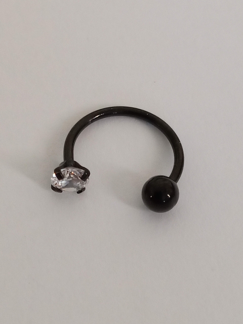 Ferradura aço PVD black strass 8mm rosca