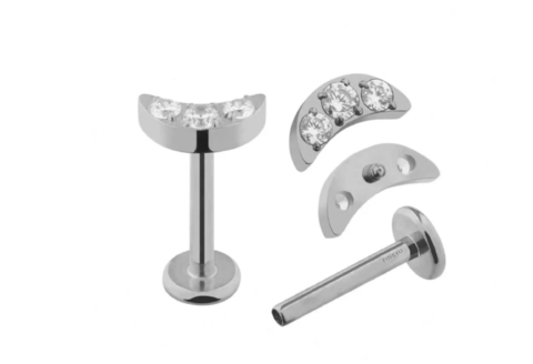 Labret titânio Lua 8mm, zircônia. Rosca interna
