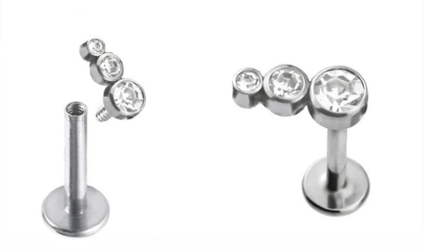 Labret titânio 3 zircônias 8mm rosca interna.