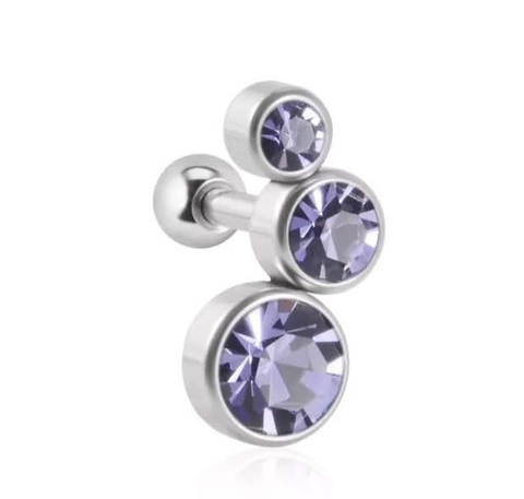Labret aço cirúrgico 7mm (violeta) pedras strass. Pedras coladas.