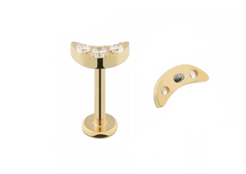 Labret titânio PVD GOLD 8mm zircônia. Rosca interna.