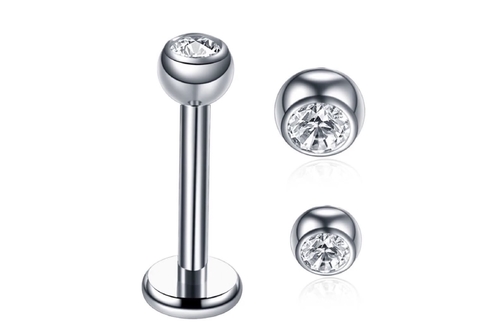 Labret titânio, pedra zircônia 2mm. 8mm(haste)