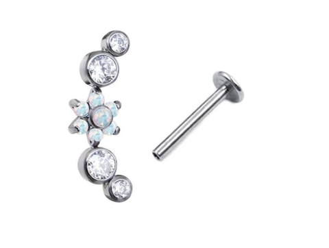 Labret titânio flor opala branca 8mm
