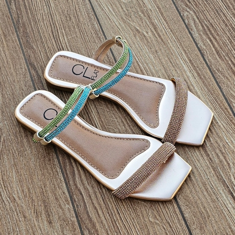 SANDALIA RASTEIRA COM BRILHO 2 EM 1 CL FLAT - SD194