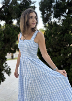 Vestido Paula (vichy grande azul bebê) - loja online