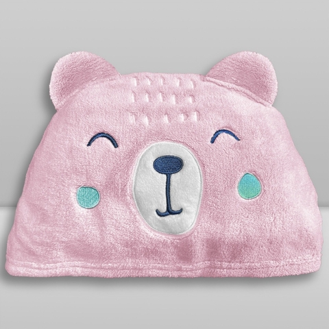 TOALHA BEBE 0,70X1,00 POWER SEC ANIMADA URSO ROSA LAÇO BEBE