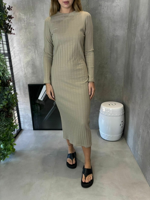 VESTIDO MIDI MANGA LONGA CANELADO FENDI