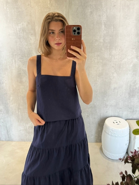 BLUSA DECOTE RETO EM TRICOLINE AZUL NAVAL na internet