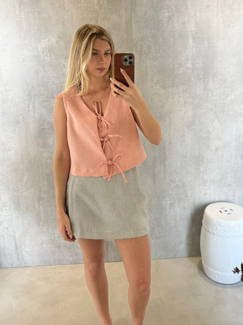 COLETE AMARRAÇÃO LAÇOS LIKE LINEN ROSA PÓ