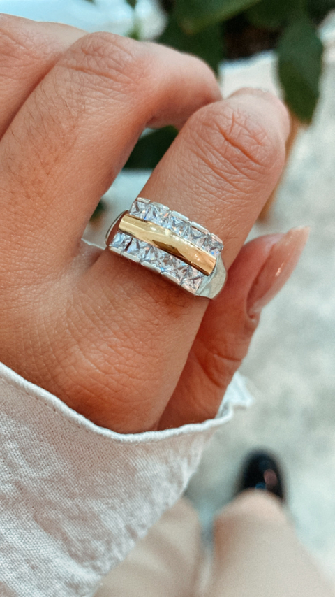 ANILLO DOBLE CUBICS PL & ORO - comprar online