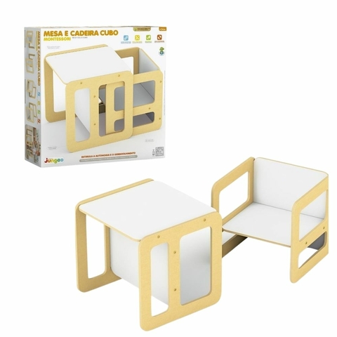 JUNGES - CONJUNTO DE MESA E CADEIRA CUBO MONTESSORI