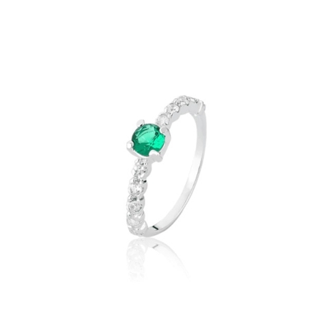 Anel de prata solitário cravejado pedra verde