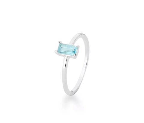 Anel zirconia retangular azul sky