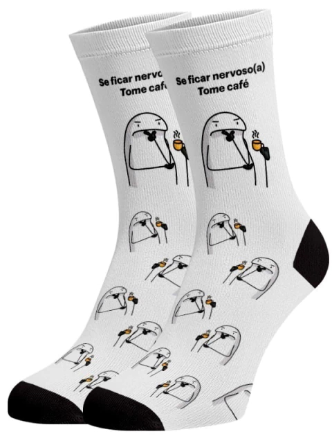 Meia Divertida e Colorida - Se ficar nervoso (a) tome café