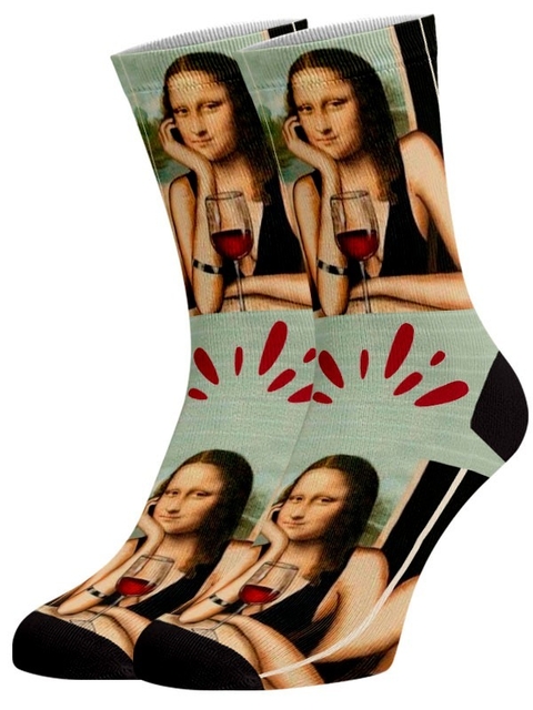 Meia Divertida e Colorida - Monalisa taça de vinho