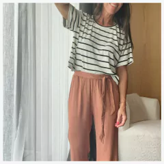 Pantalon Lino LORET - Tostado - comprar online